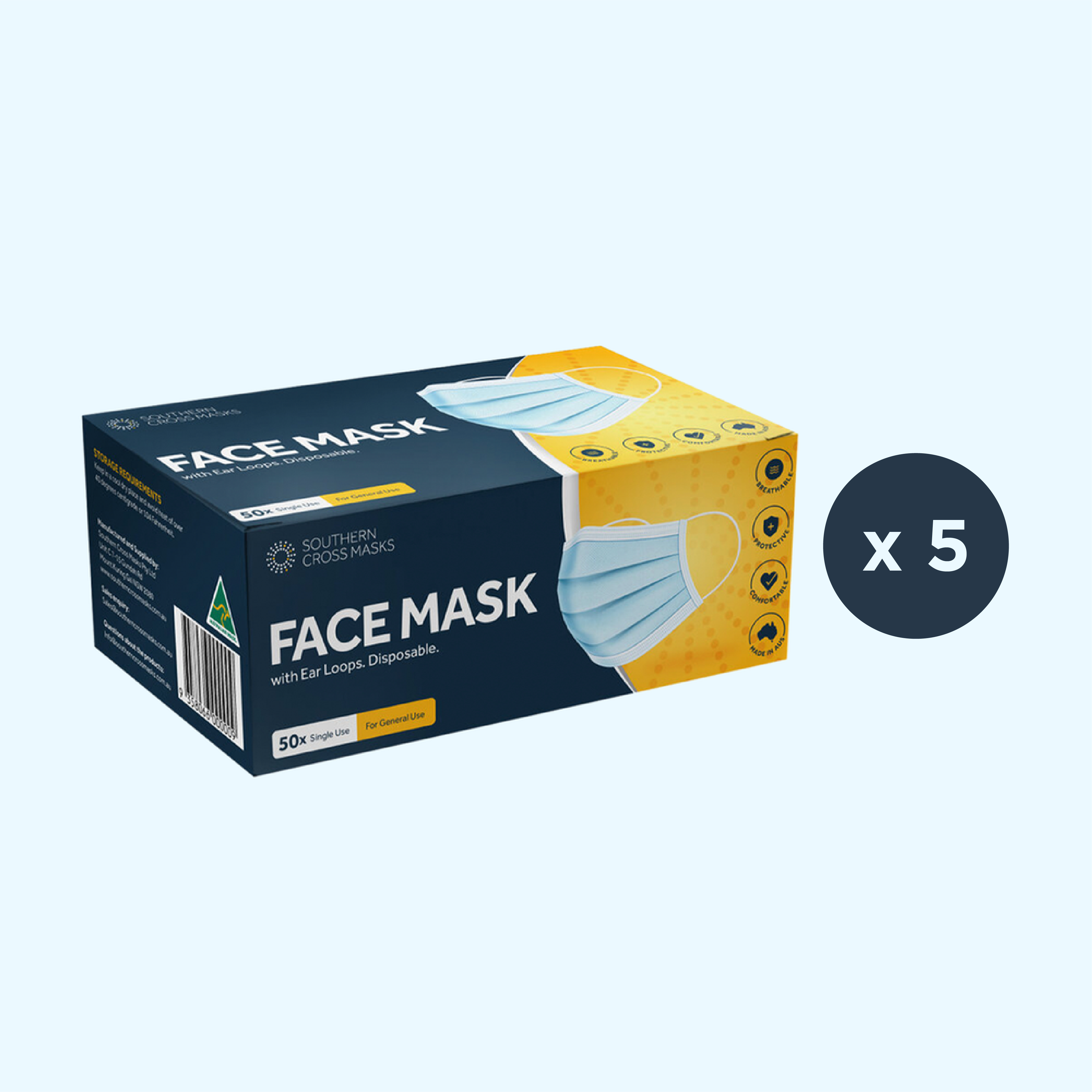 Face Masks Australian Made 50 Pack x 5 Southern Cross Masks